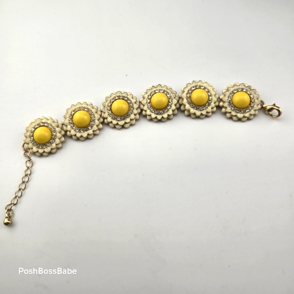 Floral Yellow & White Adjustable Statement Bracelet Enamel - Picture 1 of 9